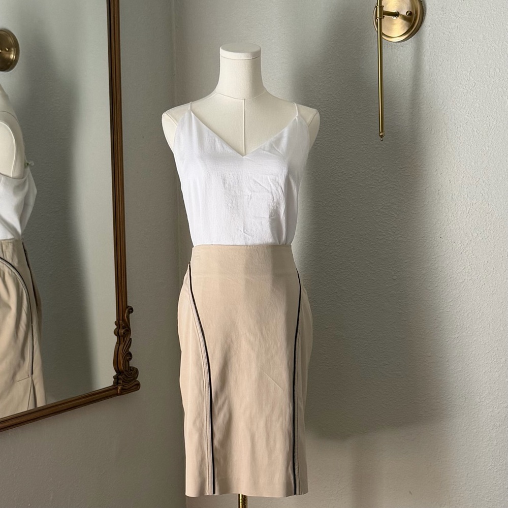 Vintage 90s Bebe Tan Pencil Skirt 8 Corporate Sleaze Neutral Italian Fabric